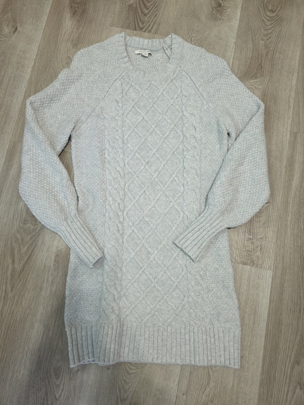 American Eagle Outfitters NWOT Light Gray Cable Knit Crewneck Sweater Dress